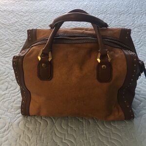 Oryani Brown Cow Hide & Leather Handbag Purse Antique Brass Hardware w/ …